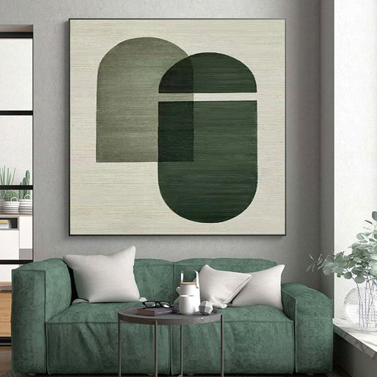 Handmade Art Green and Gray Abstract Geometric Forms, Oversized Abstract Wall Art PT514