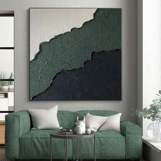 48x60 Green, Black & White Textured Abstract Painting On Canvas PT047