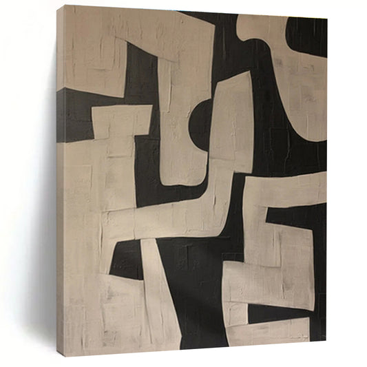 Large Contemporary Wall Art in Black and White Geometric Textures, Handmade Art PT316