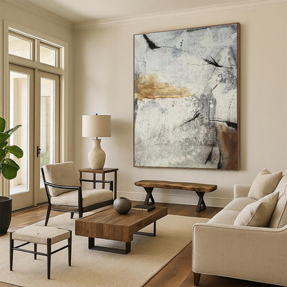 Unique Abstract Art in Grey, White, Brown, and Black Textural Abstract Shapes PT259