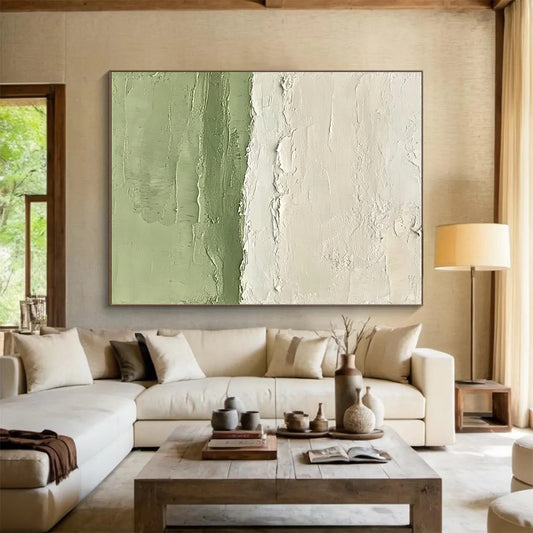 Large Abstract Painting For Living Room With Green, White Textured Landscape-Inspired On Canvas PT190
