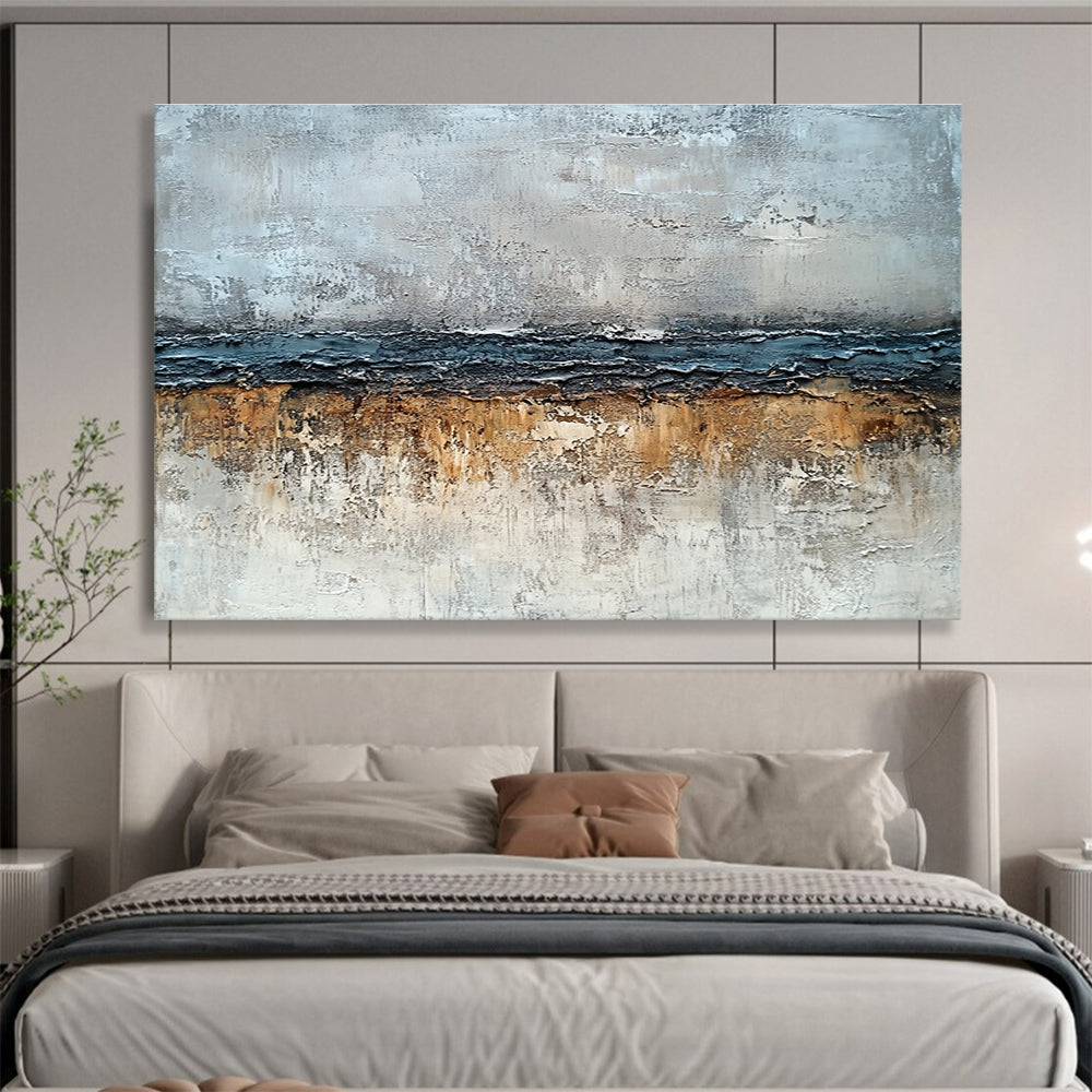 Large Size Gray, Blue, and Brown Textured Abstract Landscape Art HPS304