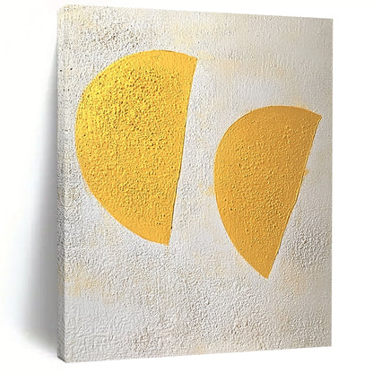 Large Abstract Painting For Living Room With Gold, White Textured Semi-Circles On Canvas PT191