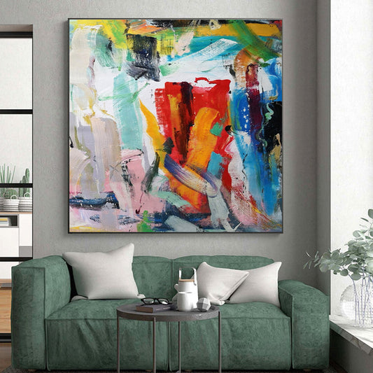 Large Size Multicolor Abstract Expressionist Acrylic Painting PT456