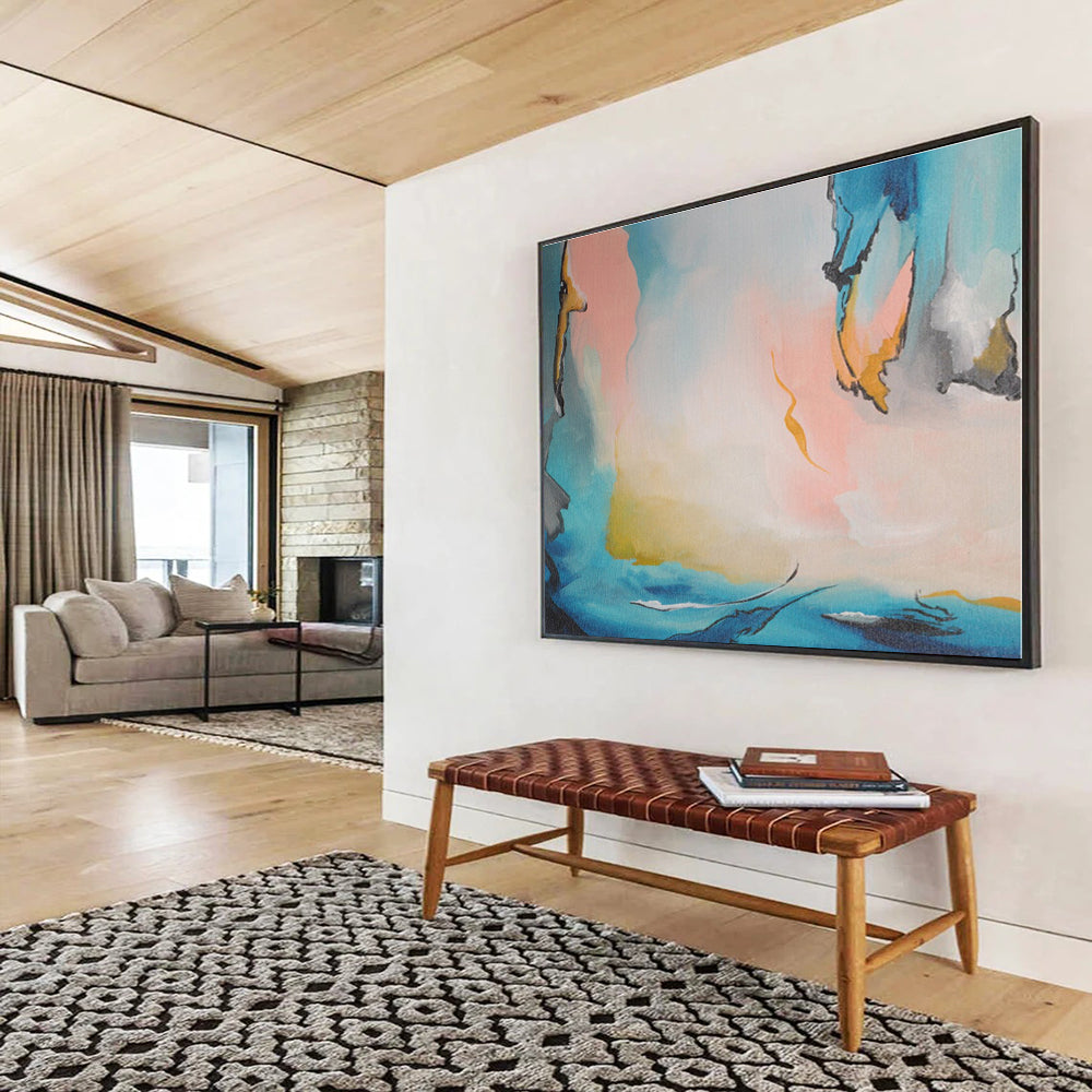 Modern Art Acrylic Soft Blue & Pink Abstract Figures On Canvas HPS018