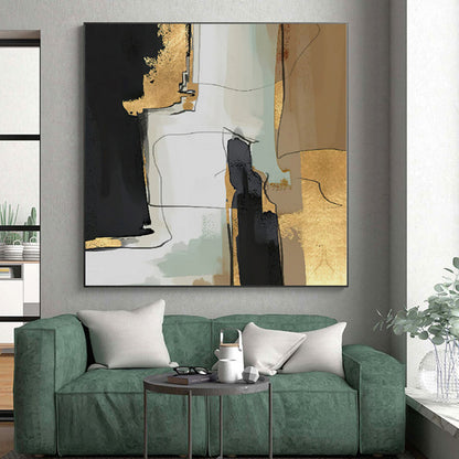 Oversized Abstract Wall Art Black, Gold & Gray Textured Abstract Painting On Canvas PT088