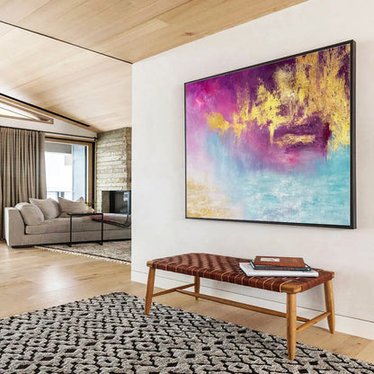 Acrylic Modern Art Paintings Dreamy Pink & Gold Abstract On Canvas HPS012