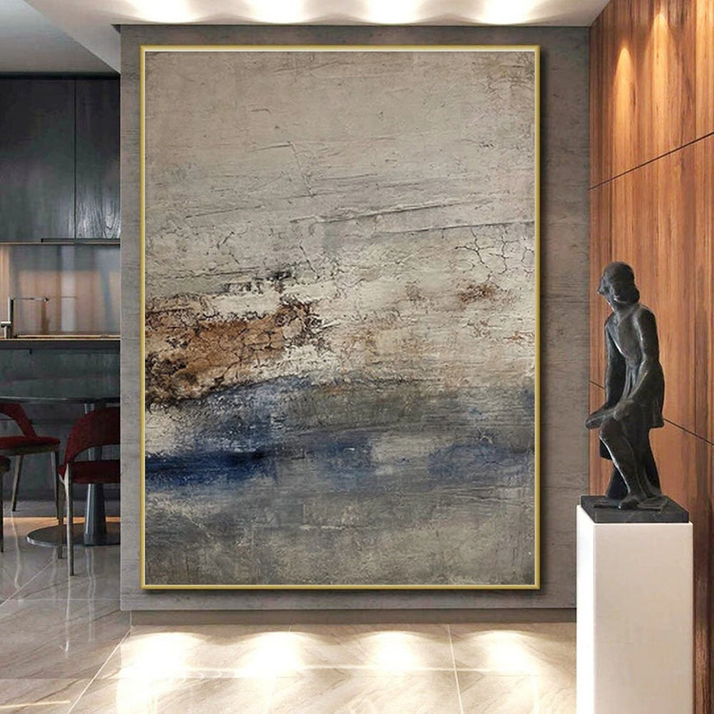 Hand-Painted Gray, Brown, and Blue Textured Abstract Art, Acrylic Modern Art Painting PT321
