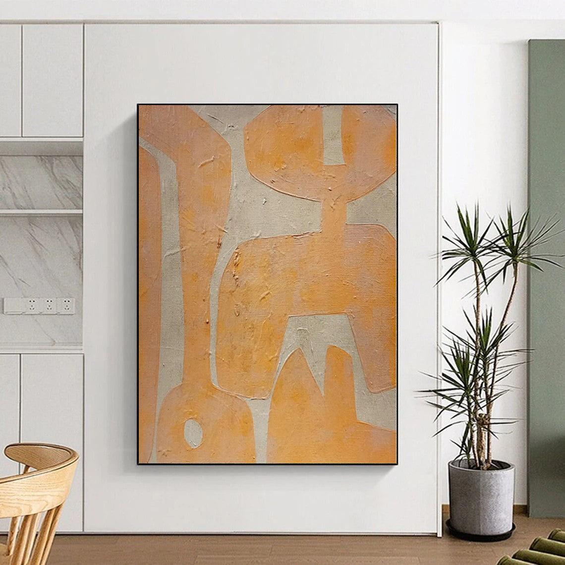Hand-Painted Orange & Beige Geometric Abstract Painting On Canvas PT021
