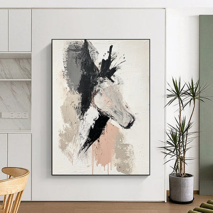 Black Gray Beige Pink Horse Abstract Art PT143