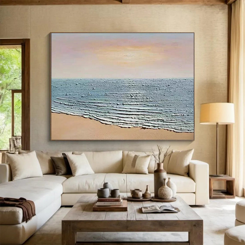 Hand-Painted Pink & Blue Coastal Sunset Abstract Acrylic Painting HPS221