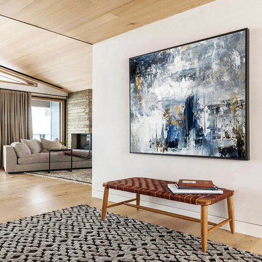 Gaint Canvas Art Blue, Gray, and Gold Textured Abstract Urban Art HPS372