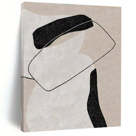 Minimalist Canvas Art Black, Beige, and White Organic Abstract Art PT701