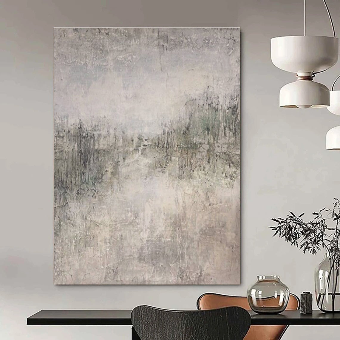 Large Size Gray & Beige Abstract Urban Scene, Oversized Abstract Wall Art DPS489