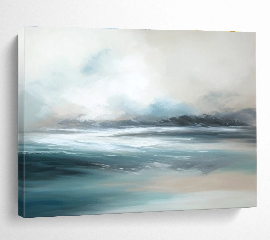 Minimalist Canvas Art Blue & Beige Abstract Coastal Wave Art HPS194
