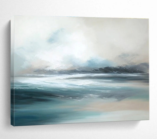 Minimalist Canvas Art Blue & Beige Abstract Coastal Wave Art HPS194