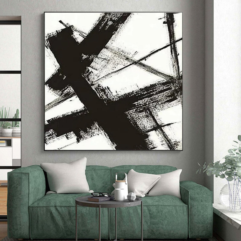 Cool Abstract Paintings - Black & White Dynamic Lines Abstract Art PT567