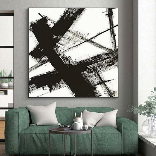 Cool Abstract Paintings - Black & White Dynamic Lines Abstract Art PT567