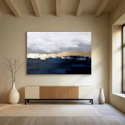 48x60 Acrylic Modern Art Paintings with Blue, Gray & Gold Abstract Scene HPS144