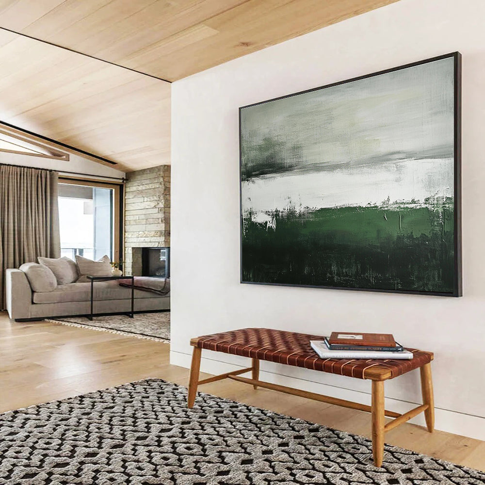 Hand Painted Art Green, Gray & White Textured Landscape Abstract Painting HPS297