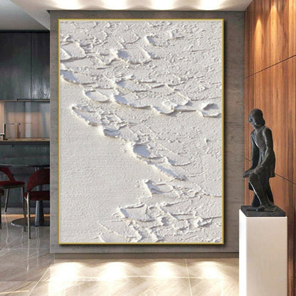 Hand-Painted White Textured Abstract Minimalist Art PT482