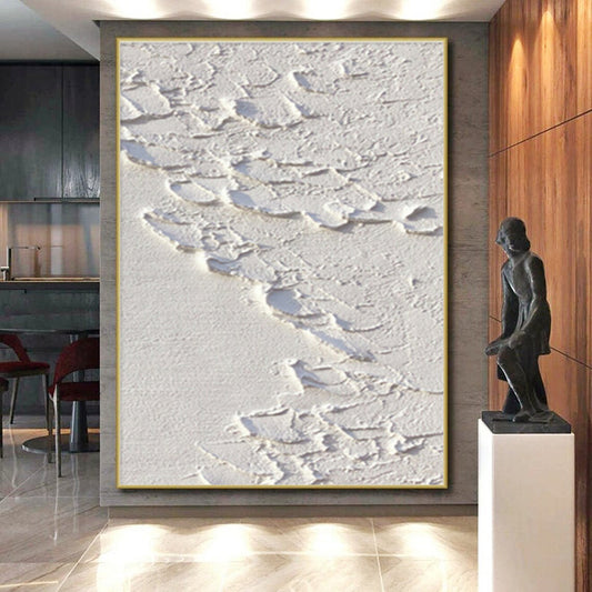 Hand-Painted White Textured Abstract Minimalist Art PT482