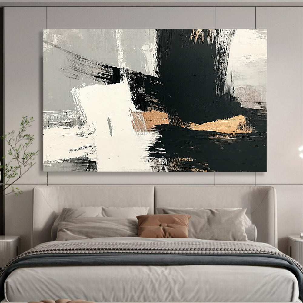 Cool Abstract Paintings Black, White, and Gold Minimalist Abstract Art HPS328