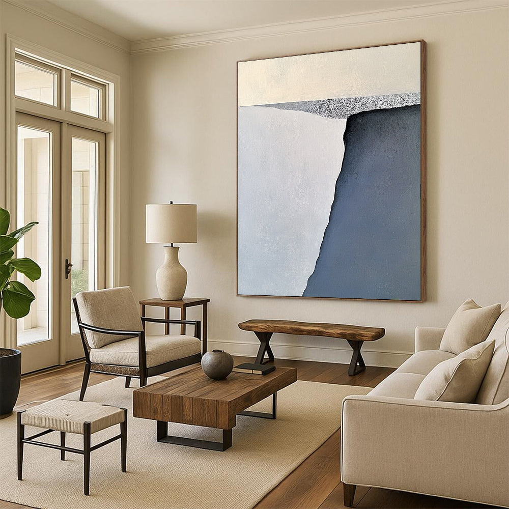 Big Abstract Painting On Canvas, Gray White Abstract Minimalist Geometric Art On Canvas PT163