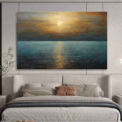 Acrylic Modern Art Paintings Golden Sunset Over Blue Sea Abstract On Canvas HPS034