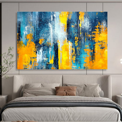 Cool Abstract Paintings Teal, Yellow, Orange & White Dynamic Abstract Painting HPS266