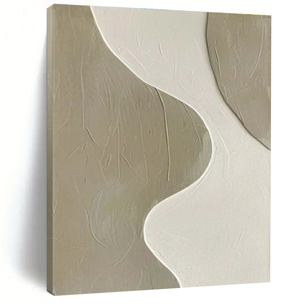 Minimalist Canvas Art Beige and White Curved Abstract Art PT812