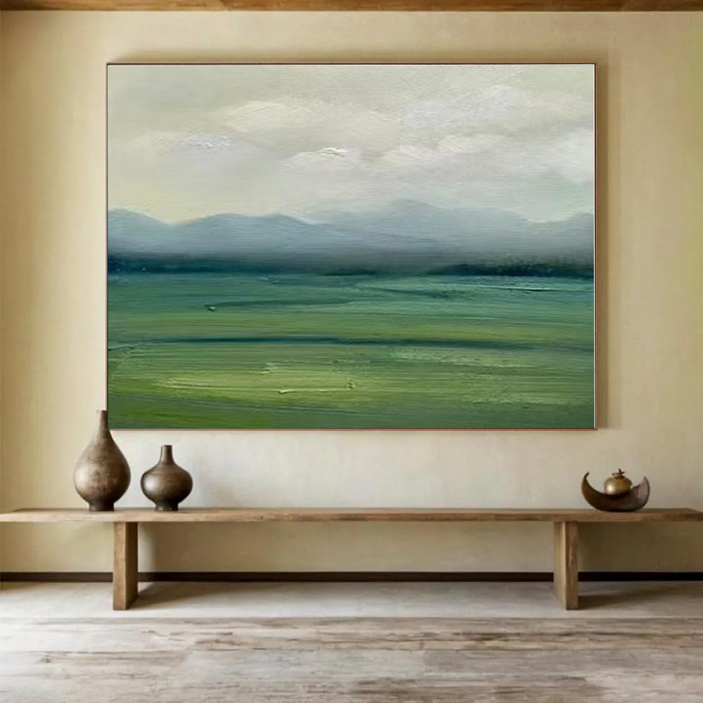 Minimalist Canvas Art Soft Green & Gray Landscape Abstract On Canvas HPS033