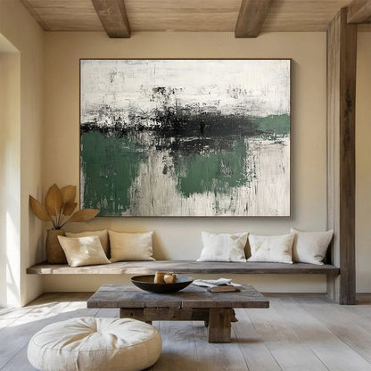 Oversized Abstract Wall Art Green, Gray & White Textured Landscape Abstract Painting HPS283