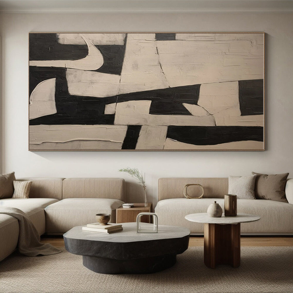 Cool Abstract Paintings in Black and White Geometric Designs, Hand-Painted Acrylic Art PT317