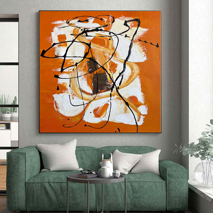 Oversized Abstract Wall Art Orange, White & Black Textured Abstract Painting On Canvas PT050