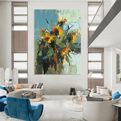 Handmade Art Yellow and Green Sunflower Abstract Floral Painting DPS440