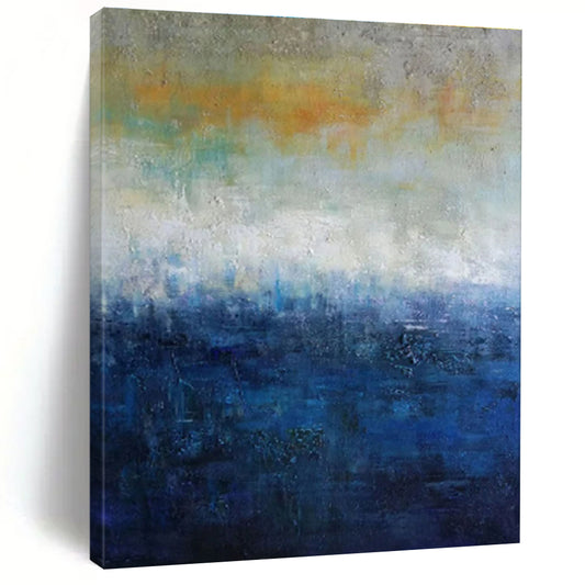 Large Size - Blue, Orange & White Abstract Landscape Art with Gradient Layers PT604