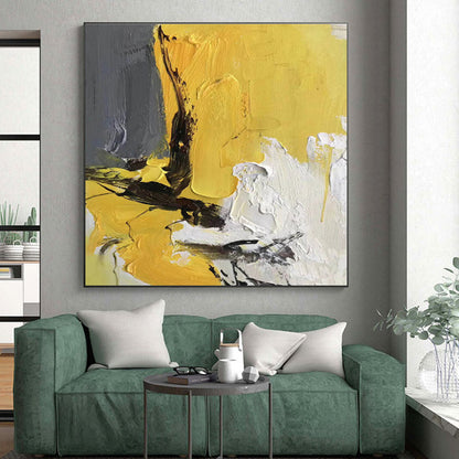 Minimalist Canvas Art Yellow Gray White Textured Abstract Art PT390