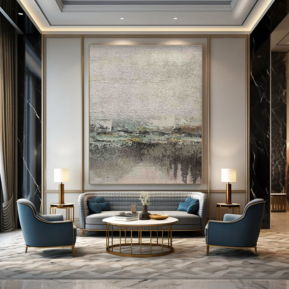 Oversized Abstract Wall Art Gray, Beige, and Green Textured Abstract Landscape Art DPS472