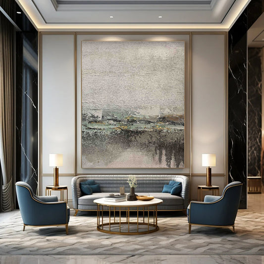 Oversized Abstract Wall Art Gray, Beige, and Green Textured Abstract Landscape Art DPS472