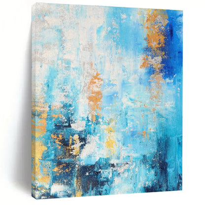 Hand-Painted Blue and Orange Abstract Art with White Accents, Acrylic Modern Art Painting PT281
