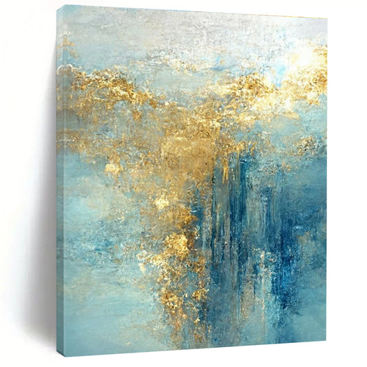 Large Size Blue and Gold Abstract Art with Flowing Textures PT227