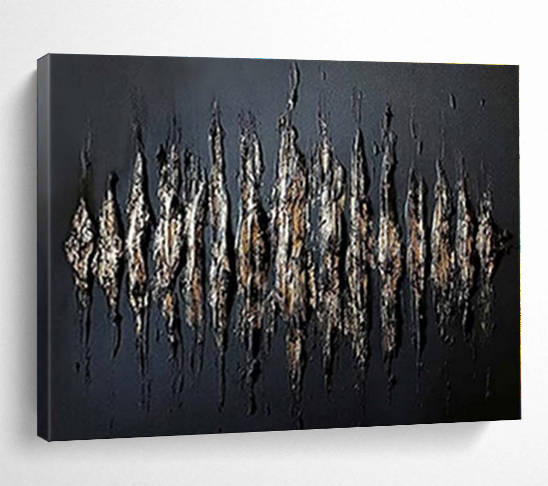Unique Abstract Art Textured Black & Gold Abstract On Canvas HPS032