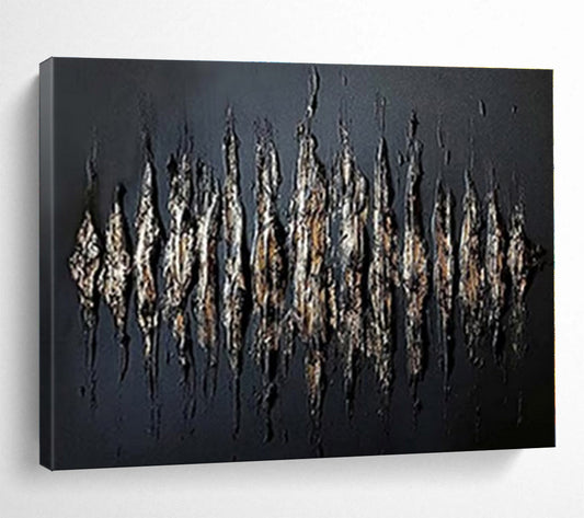 Unique Abstract Art Textured Black & Gold Abstract On Canvas HPS032