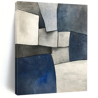 Custom Large Abstract Art For Living Room, Blue Gray White Geometric Abstract Art, Watercolor Painting PT139