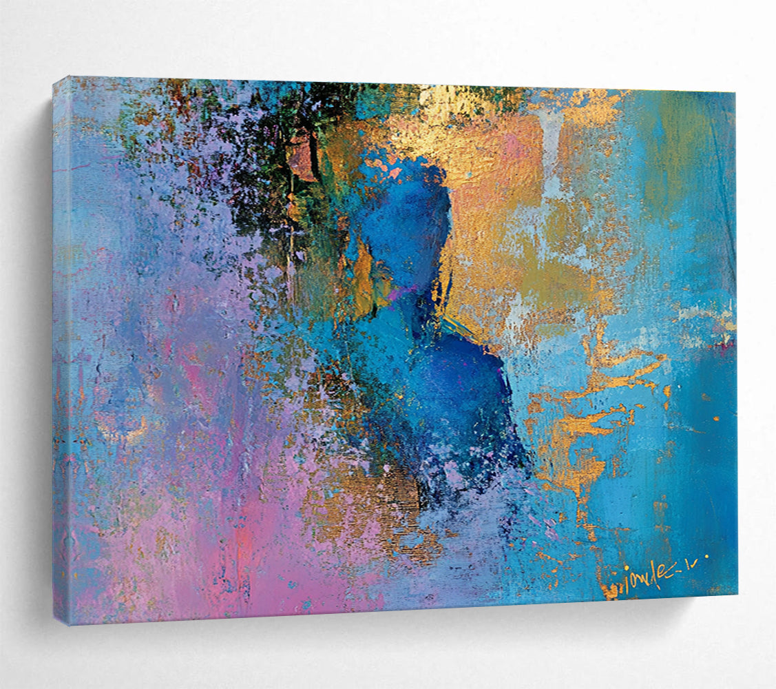 Cool Abstract Paintings Blue, Pink, Gold & Purple Abstract Portrait Painting HPS278
