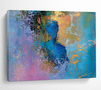 Cool Abstract Paintings Blue, Pink, Gold & Purple Abstract Portrait Painting HPS278