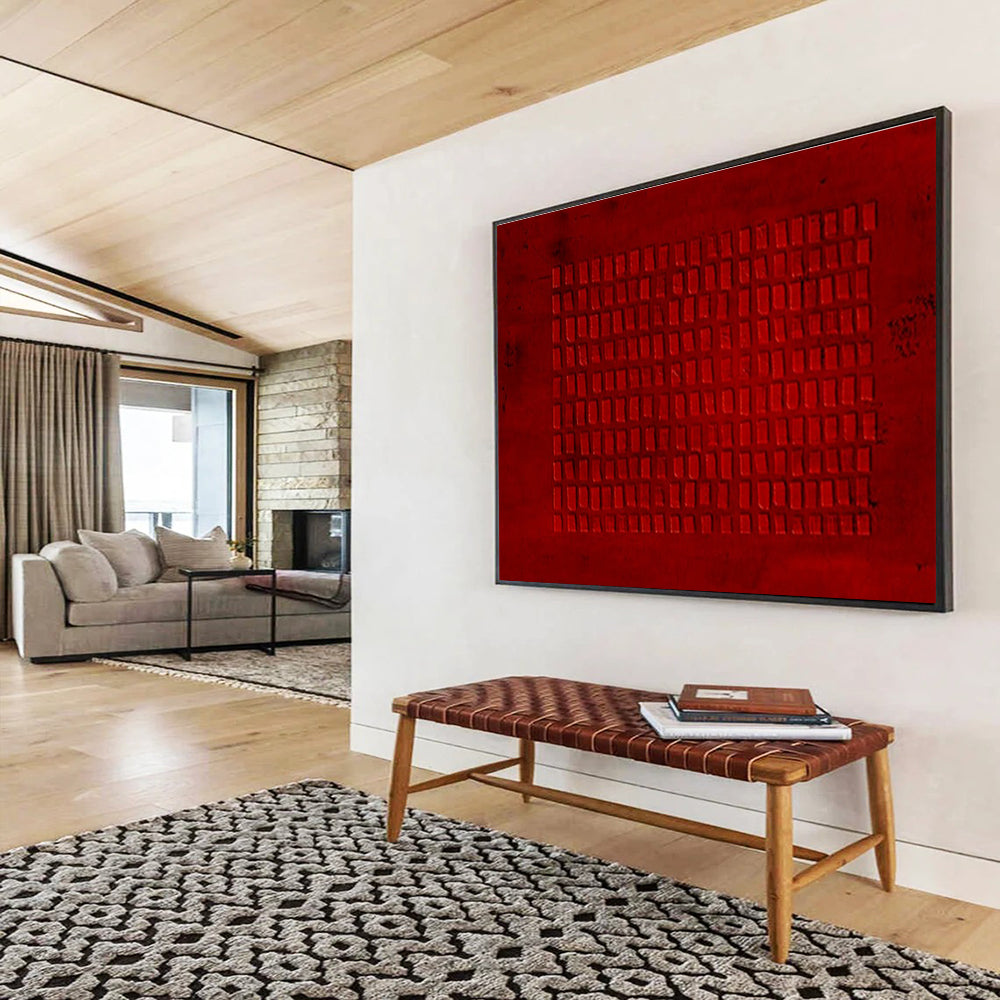 Gaint Canvas Art Red Textured Geometric Abstract Art HPS382