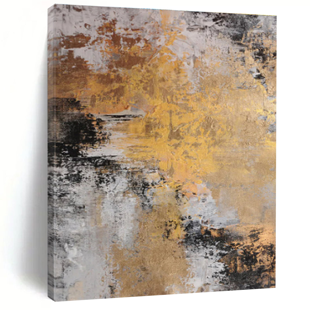 Modern Art Acrylic in Gold, Black, White, and Grey Textural Abstract Luxury Layers Painting On Canvas PT280