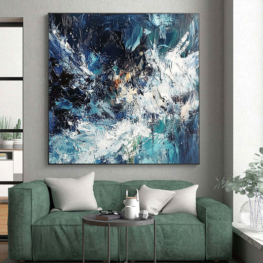 Unique Abstract Art Blue & White Textured Seascape Abstract Painting On Canvas PT125
